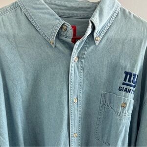 Vintage 2000’s Light Blue Denim Button-Up Shirt with NY Giants Logo